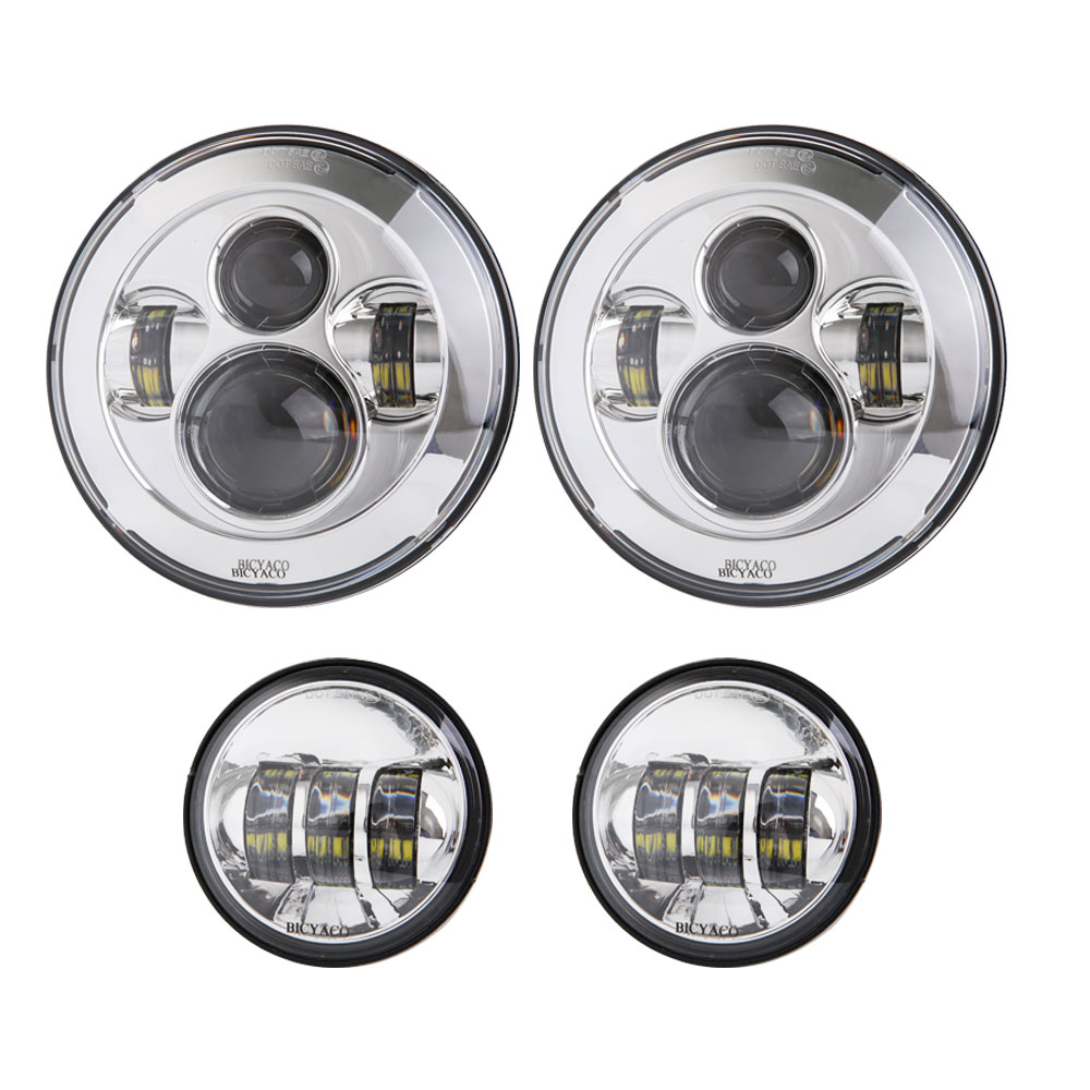 DOT Approved 7inch LED Headlights + 4 inch LED Fog Lights for Wrangler 97-2017 JK TJ LJ -Chrome